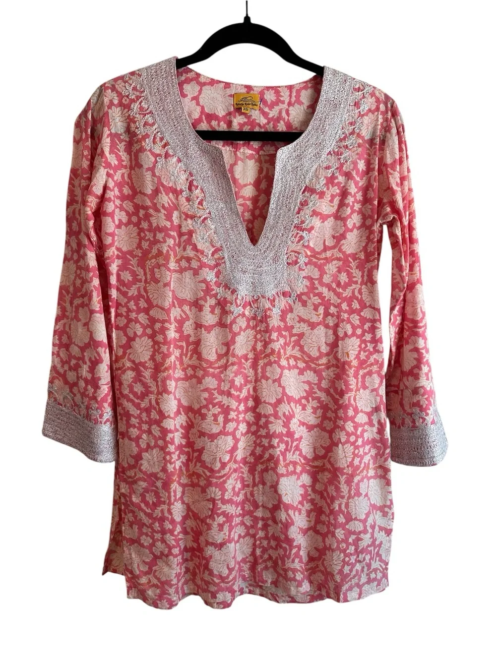 Roberta Roller Rabbit Pink Floral Embroidered V-Neck Tunic